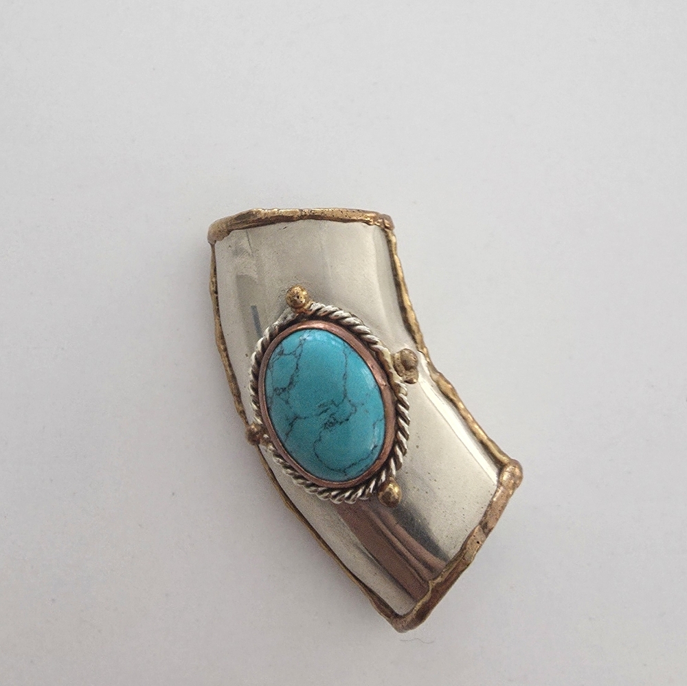 Silver and Gold Scarf Holder with Turquoise Stone (Scarf Slide)